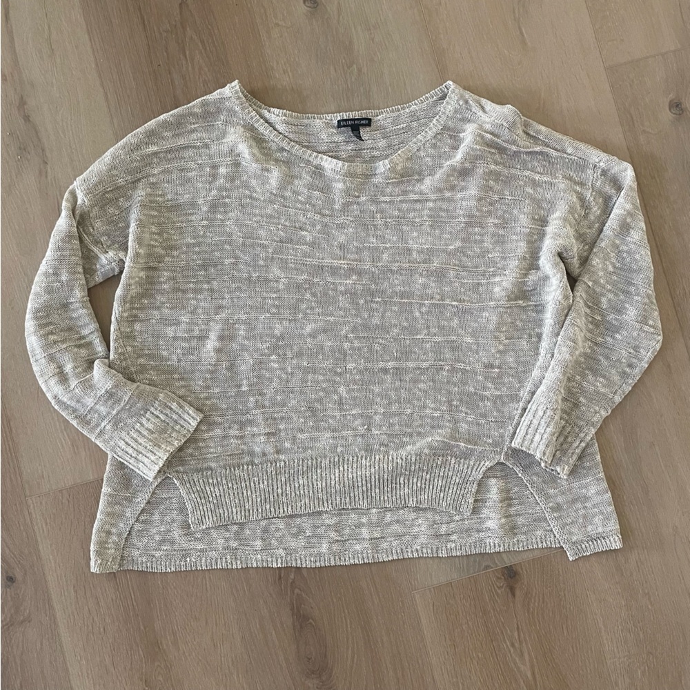 Eileen Fisher Box Top Knit Sweater Organic Cotton and Linen natural beige